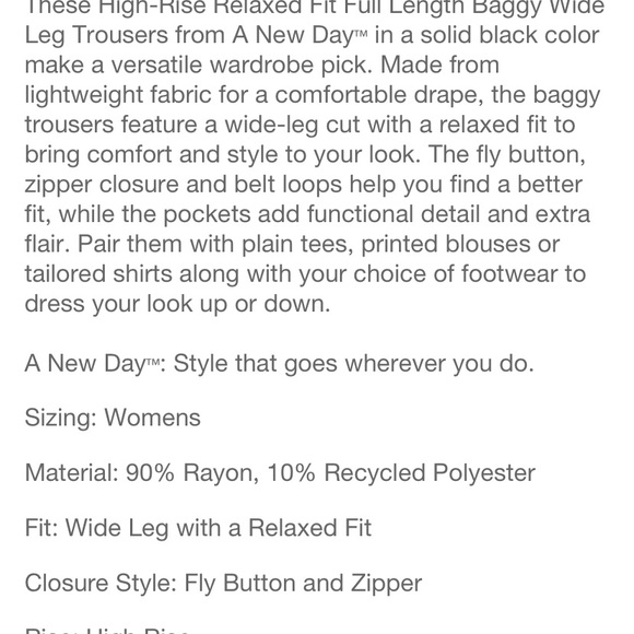 A New Day Women's High-Rise Relaxed Fit Full Length Baggy Wide Leg Trousers NWT - Picture 11 of 11